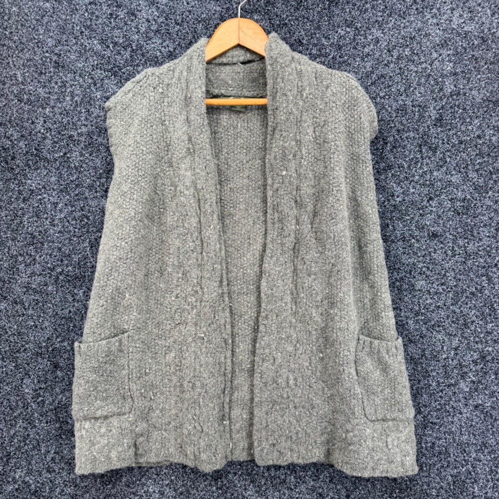 Eddie Bauer Gray Wool Blend Open Front Shawl Collar Cardigan Vest Womens Medium